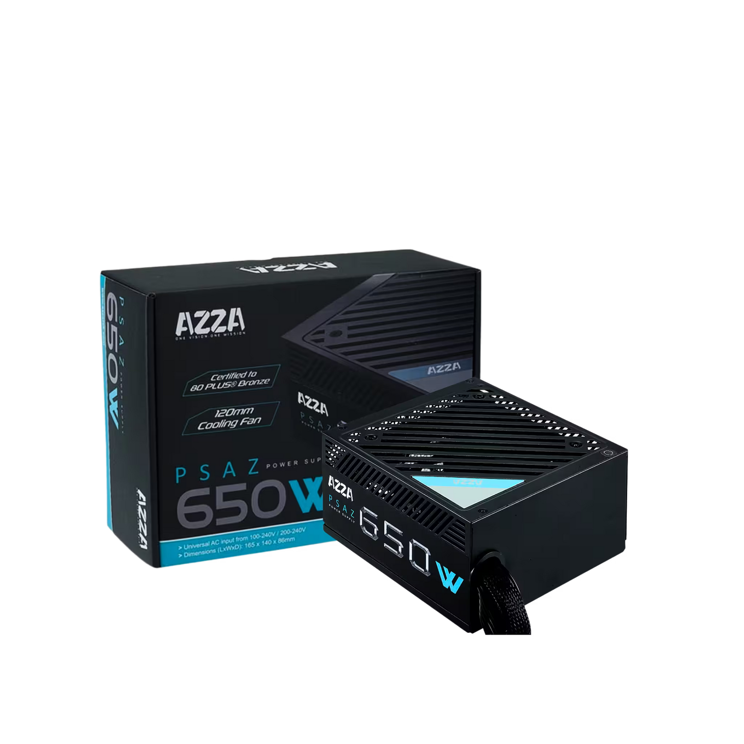 AZZA PSAZ-650W 80 PLUS Bronze power supply with flat black cables.