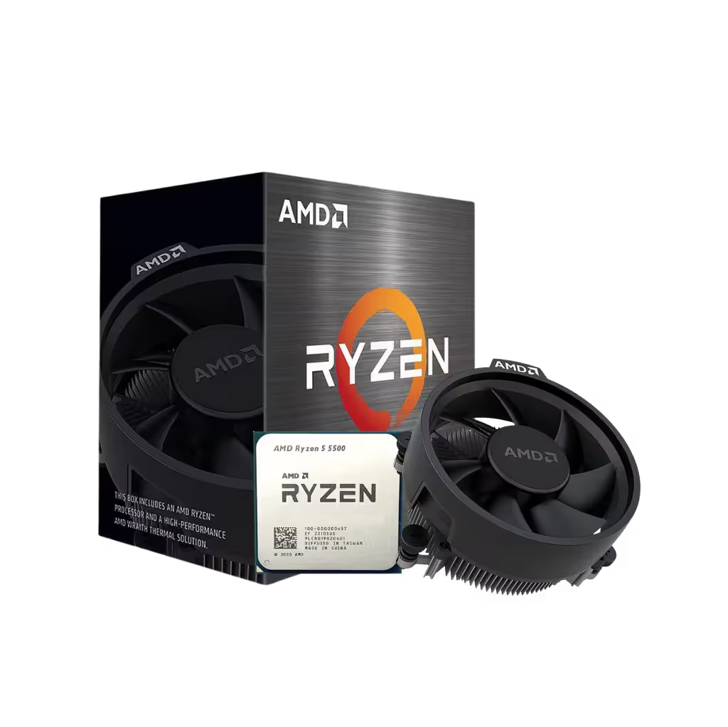 AMD Ryzen CPU with cooling system on a white background