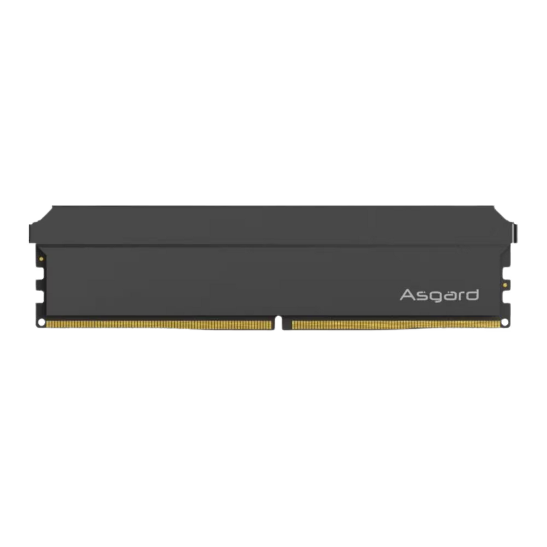A dark gray Asgard brand DDR4 RAM memory module with gold-plated contacts, shown from a side profile view on a plain white background.
