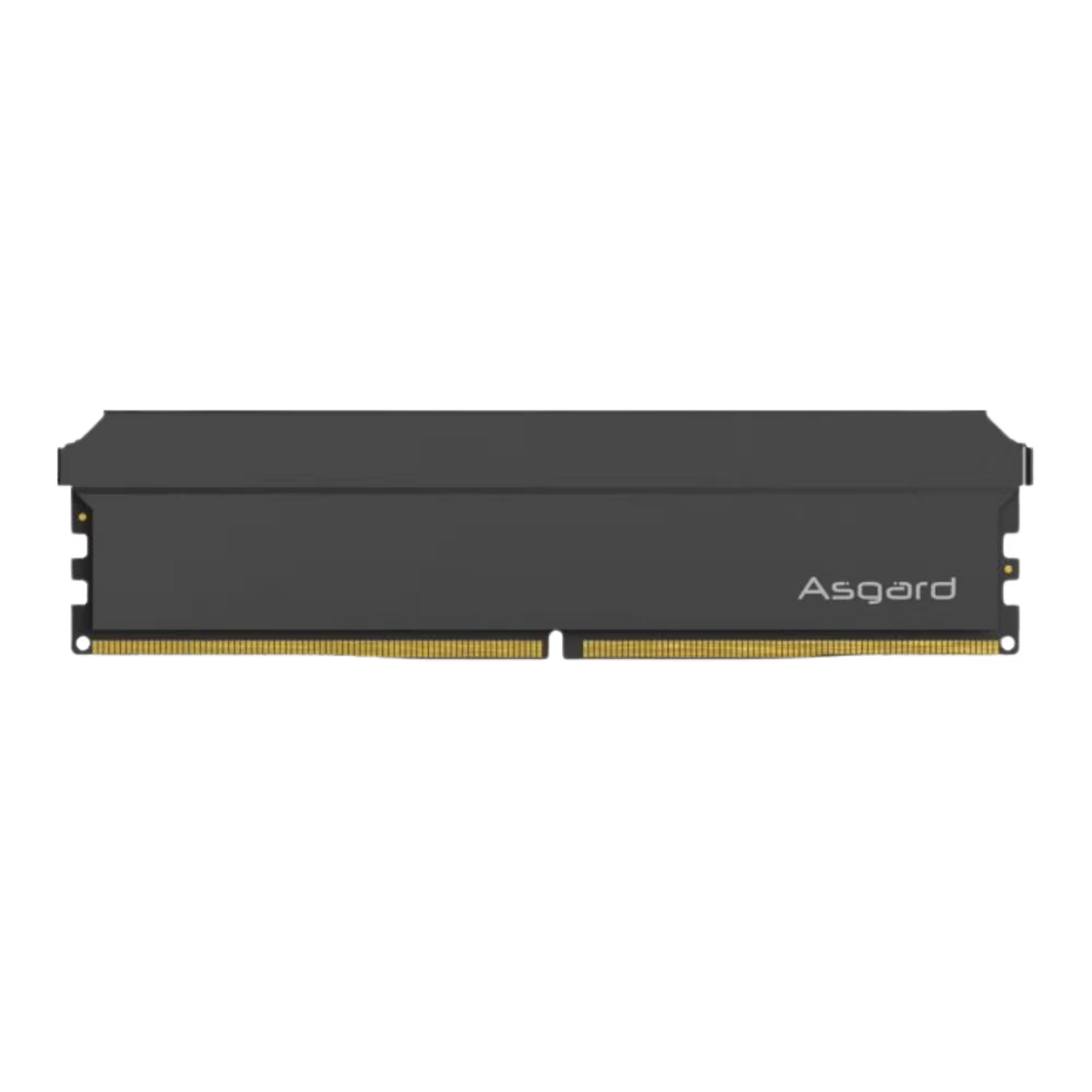 A dark gray Asgard brand DDR4 RAM memory module with gold-plated contacts, shown from a side profile view on a plain white background.
