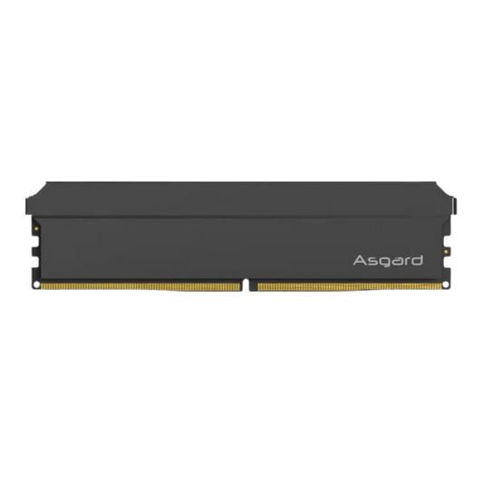 A dark gray Asgard brand DDR4 RAM memory module with gold-plated contacts, shown from a side profile view on a plain white background.