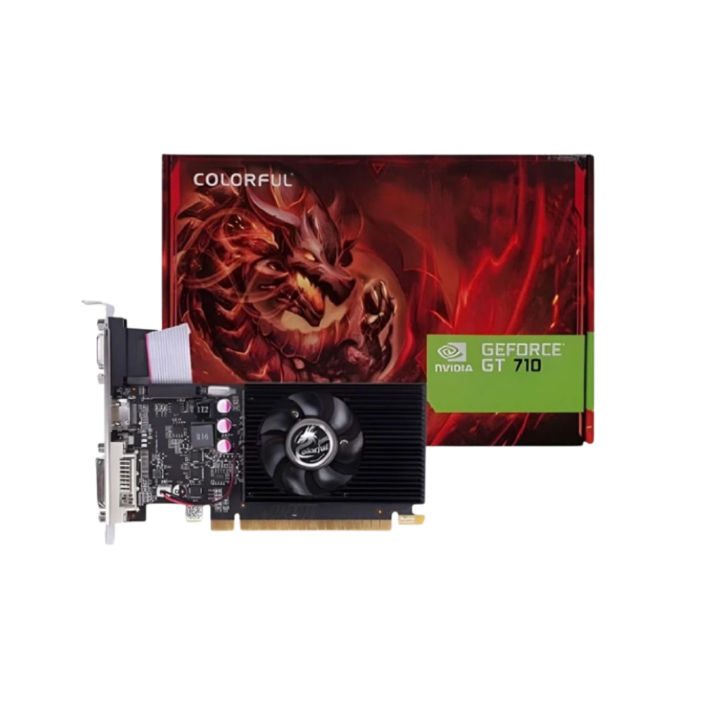 Colorful NVIDIA GeForce GT 710 graphics card with dragon design on packaging