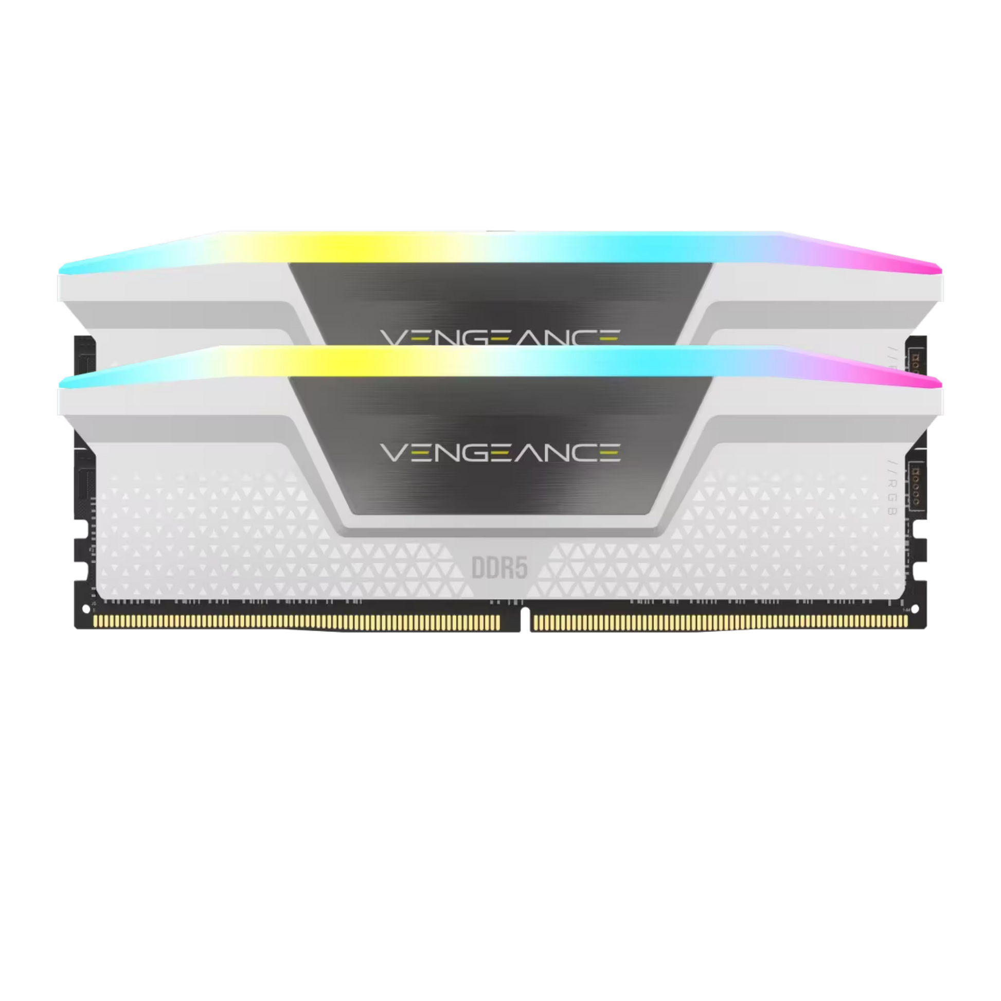 Two Vengeance RAM modules with RGB lighting on a white background