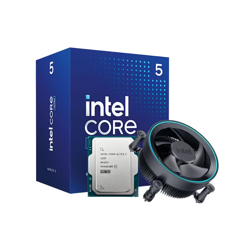Intel Core processor packaging with CPU and cooler on a white background