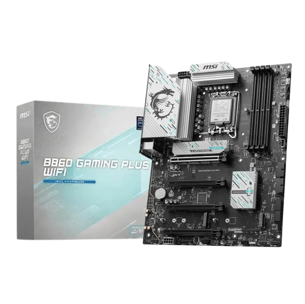Motherboard with MSI packaging on a white background