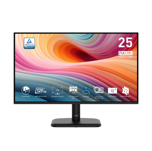 Monitor with colorful display and brand logo on a white background