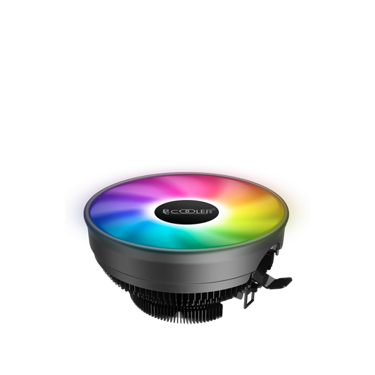 Computer cooling fan with RGB lighting on a white background