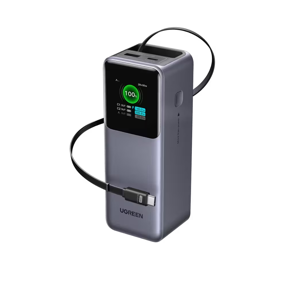 UGREEN power bank with digital display on a white background