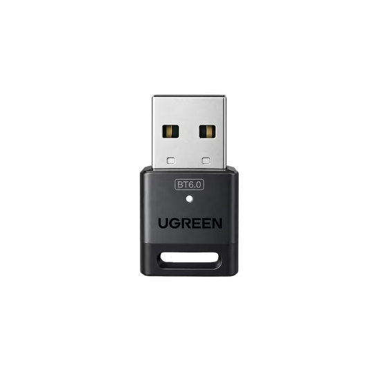UGREEN BT6.0 USB wireless receiver dongle in black and silver, shown on a solid white background.