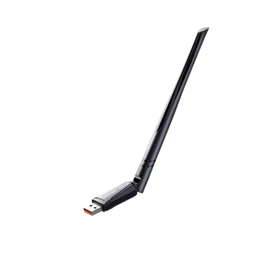 A USB wireless network adapter with a single flexible antenna, shown on a plain white background.