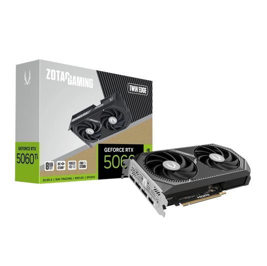 ZOTAC Gaming GeForce RTX 5060 graphics card with packaging on a white background