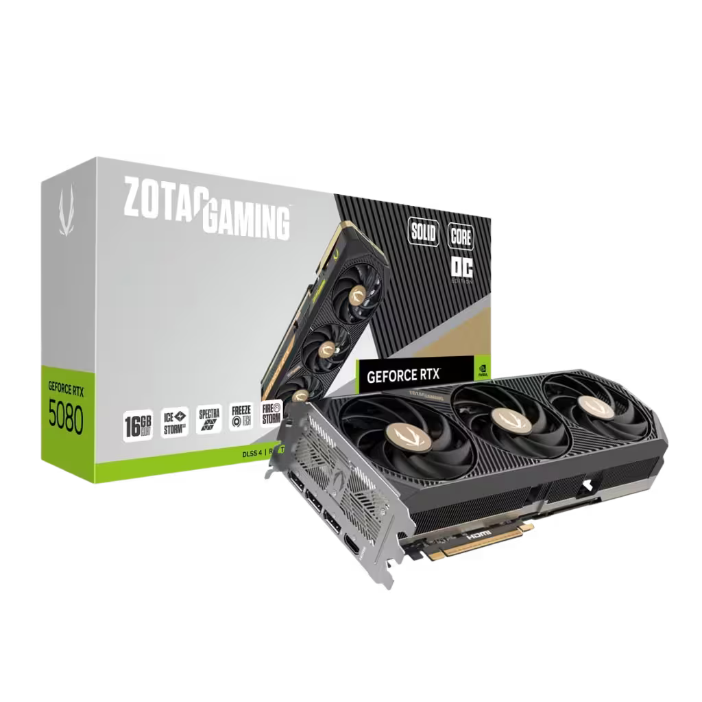 ZOTAC Gaming graphics card with packaging on a white background