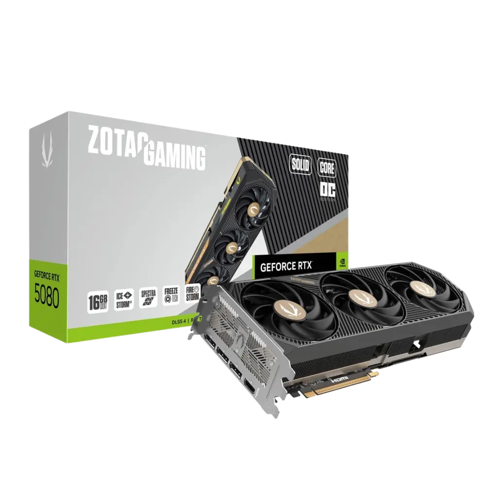 ZOTAC Gaming graphics card with packaging on a white background