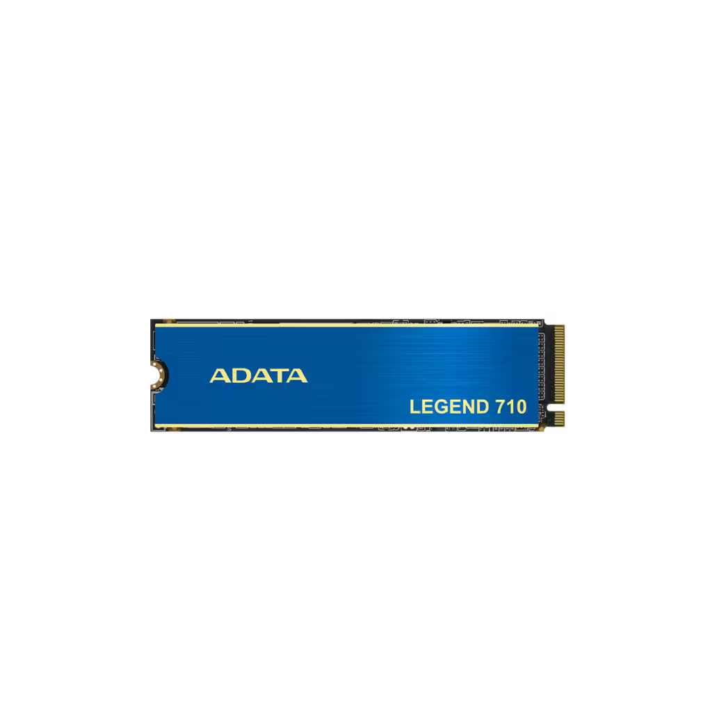 ADATA Legend 710 NVMe SSD featuring a regal blue and gold heat sink for 15% better thermal cooling