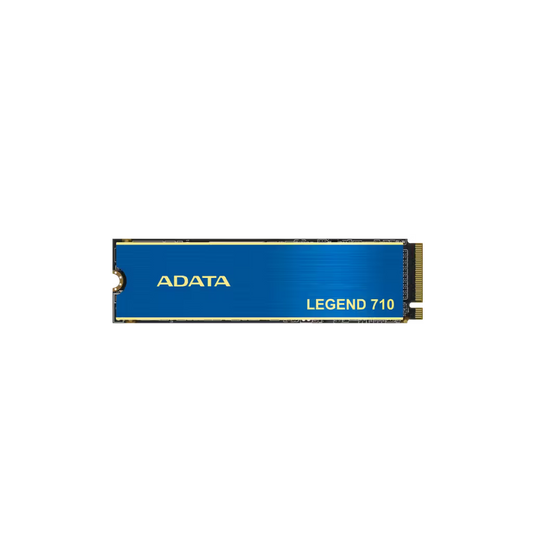 ADATA Legend 710 NVMe SSD featuring a regal blue and gold heat sink for 15% better thermal cooling