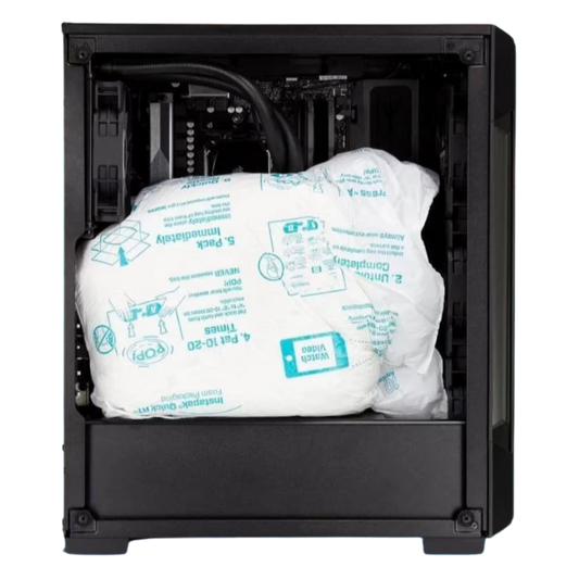 Instapak Instant Mini Foam expanding inside a PC case to protect graphics card during shipping