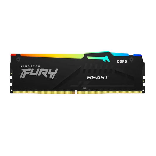 Kingston FURY Beast RGB DDR5 5200MHz RAM with synchronized neon lighting effects