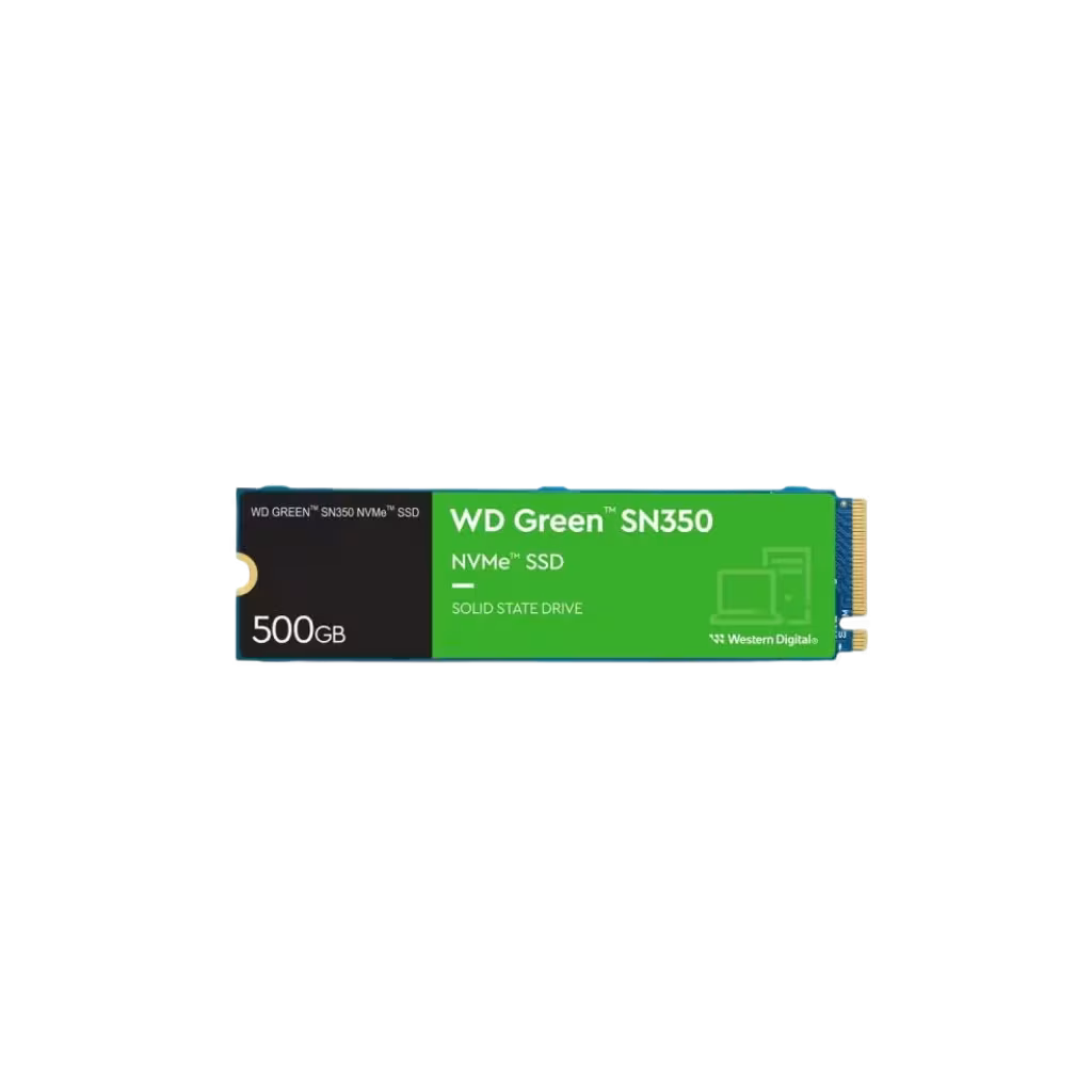 Western Digital Green SN350 NVMe M.2 SSD showing the official green branding and 2280 form factor