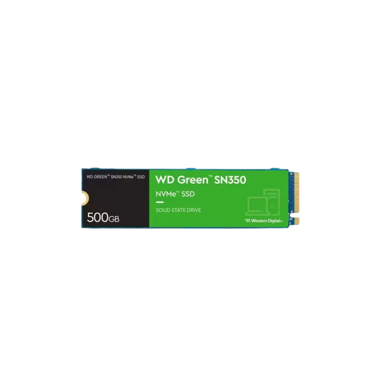 Western Digital Green SN350 NVMe M.2 SSD showing the official green branding and 2280 form factor